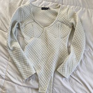 PrettyLittleThing White Quilted Long Sleeve Bodysuit